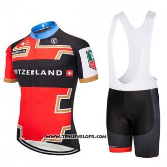 2019 Maillot Ciclismo Suisse Rouge Noir Manches Courtes et Cuissard (2)